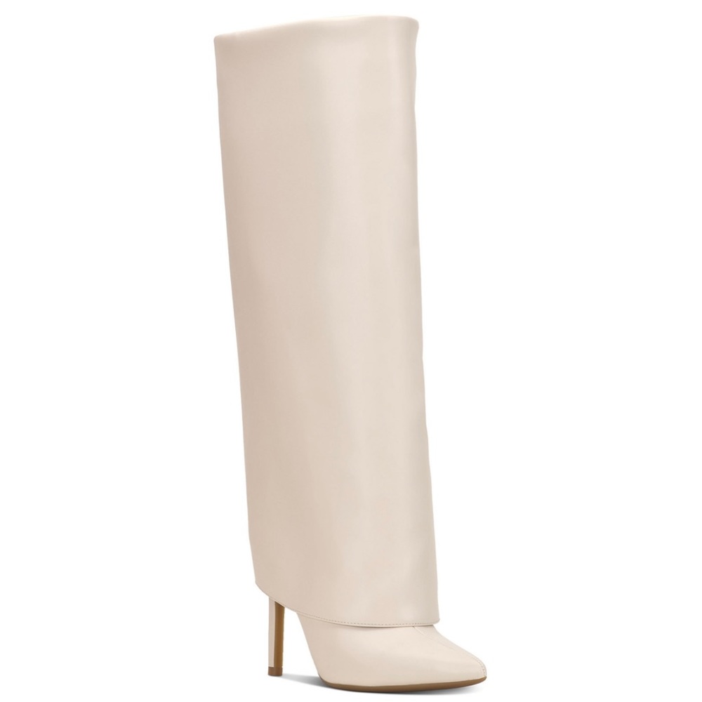 INC International Concepts Skylar Fold Over Cuffed Dress Boots, 8.5 Off White